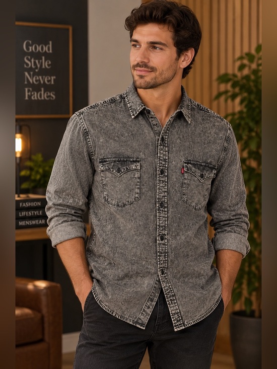 Levi's Other - Levi’s Men’s Gray Black Acid Wash Denim Button Down Shirt XL Like New
